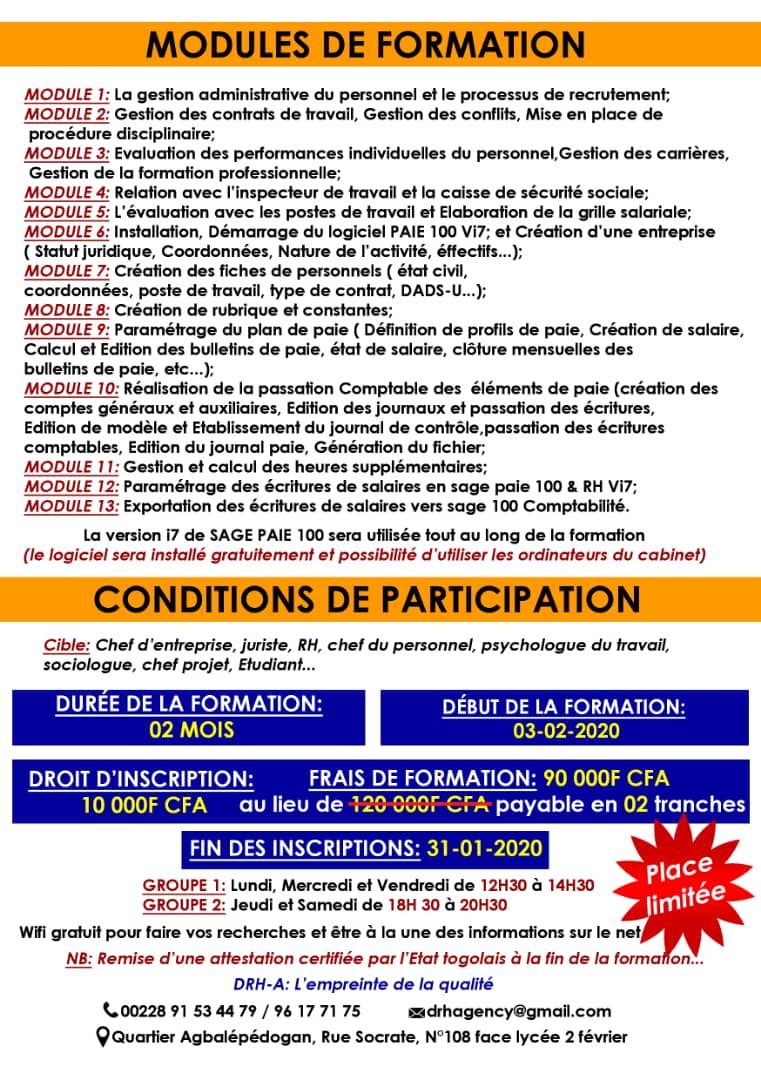 DHR-A organise une formation certifiante en GRH et SAGE PAIE 100 (2)